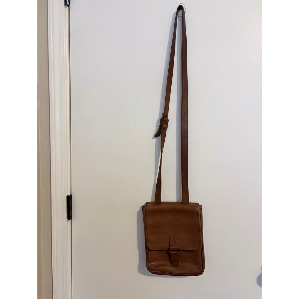 Eddie Bauer Vintage Leather Crossbody Shoulder Bag Cognac Brown - Picture 2 of 5